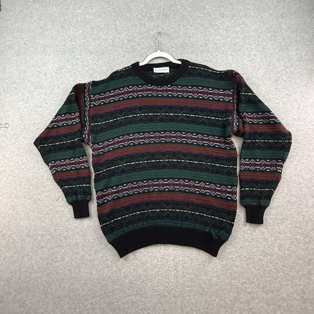 Vintage John Henry Sweater Mens Large Striped Grandpa Patterned‎ Earth Tone 90s